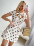 Puzdrové bodkované mini šaty s mašľou smotanové AB 184