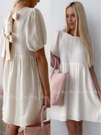 Mušelínové šaty s mašľami na chrbte maslové AB 174