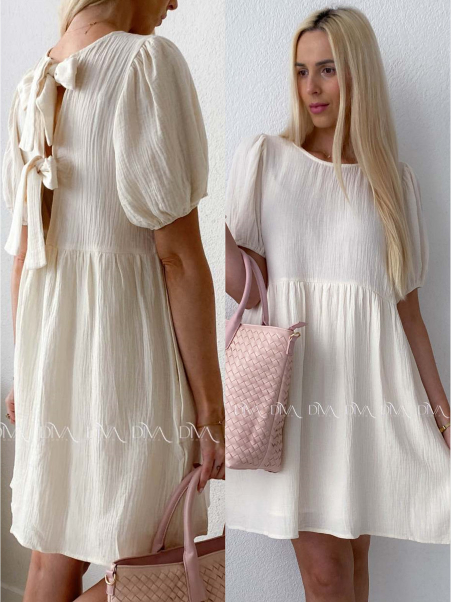 Mušelínové šaty s mašľami na chrbte maslové AB 174