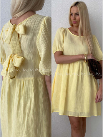 Mušelínové šaty s mašlemi na zádech žluté AB 174