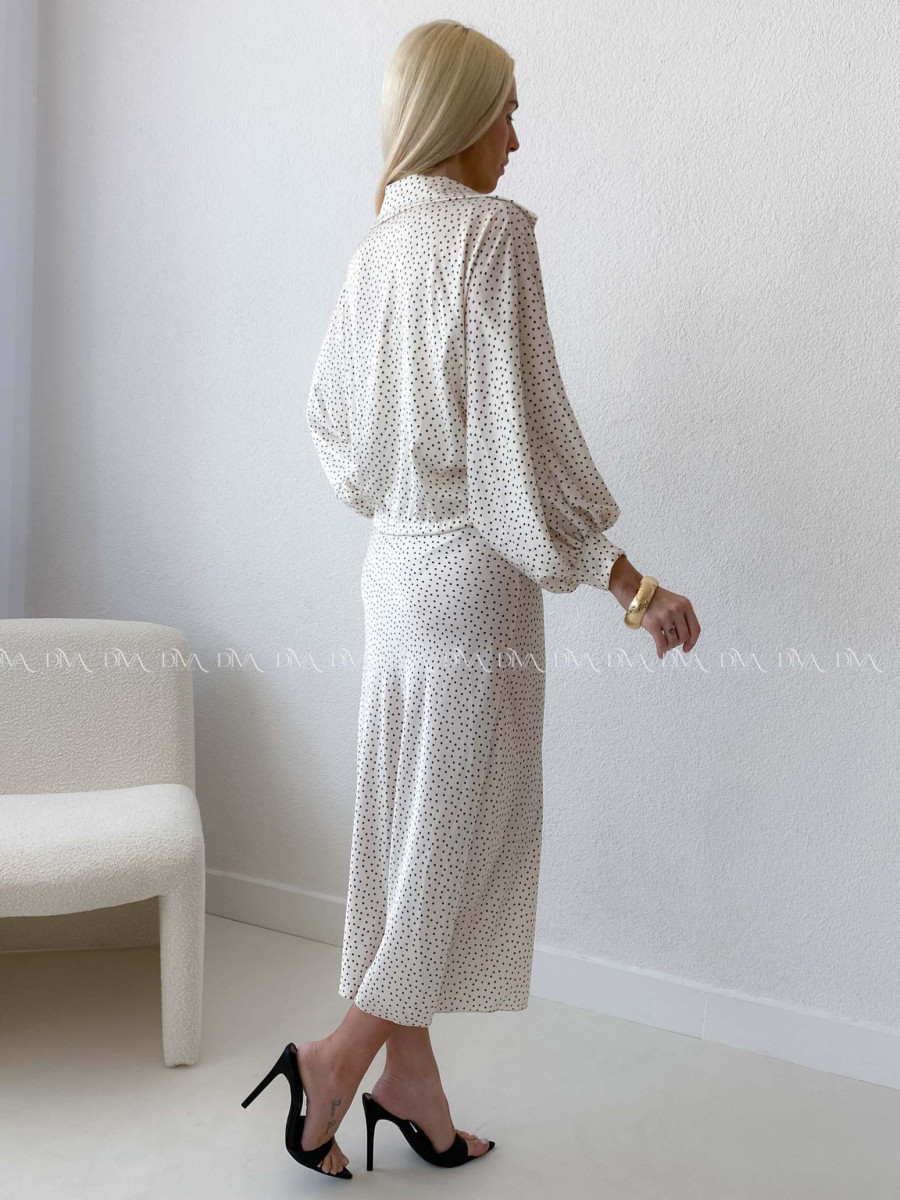 Komplet saténové šaty + blúzka smotanový AB 179