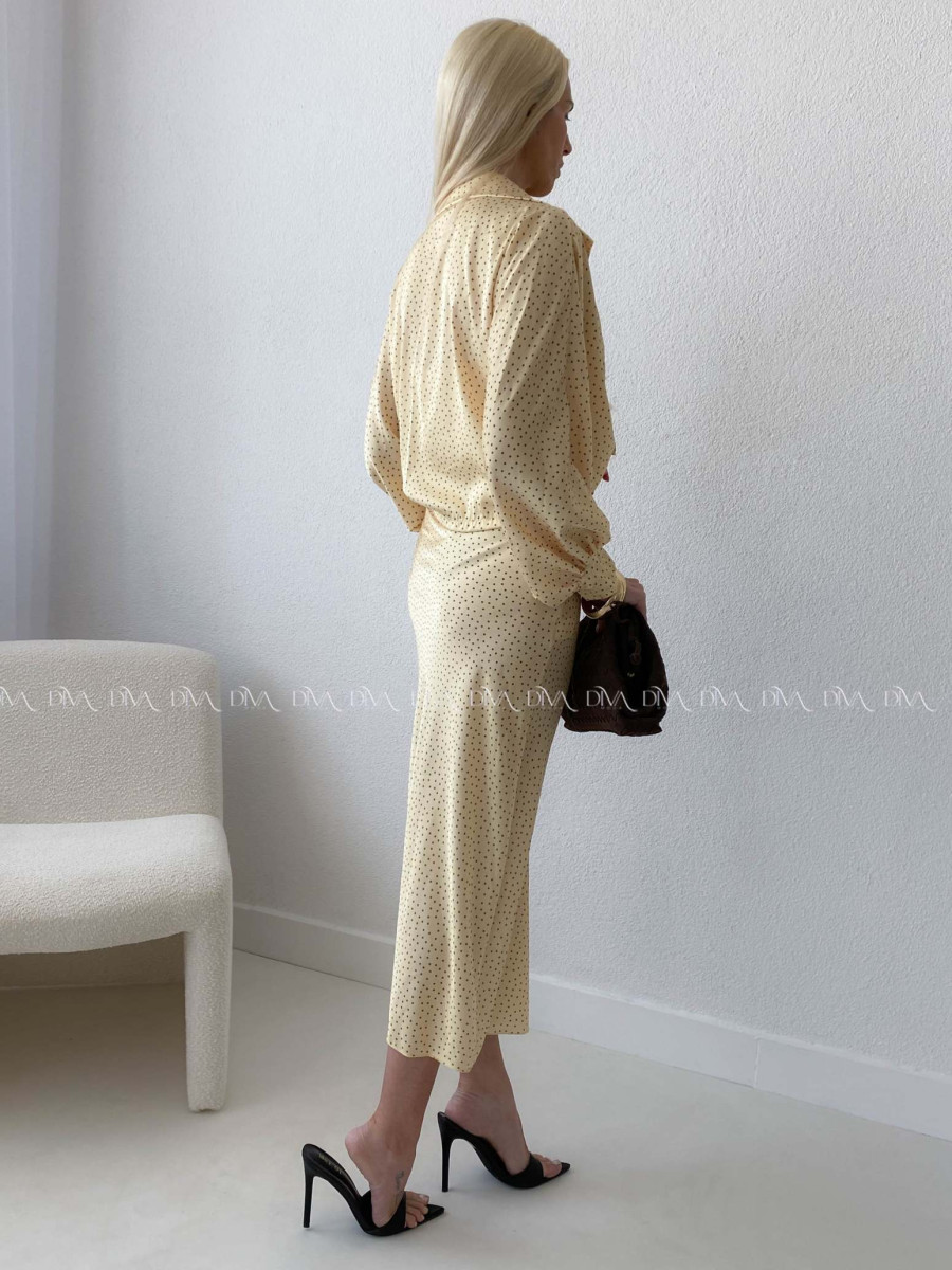 Komplet saténové šaty + blúzka žltý AB 179