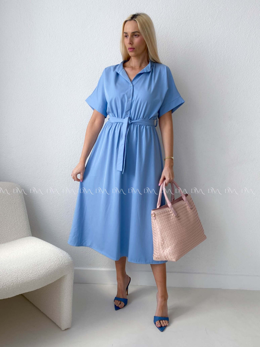 Padavé maxi šaty s opaskom modré AB 185