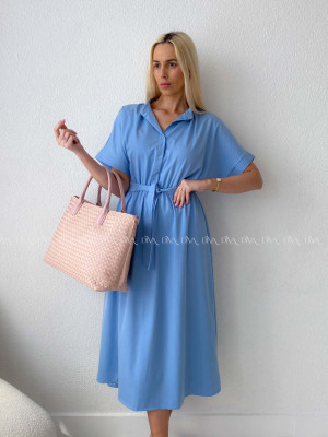 Padavé maxi šaty s opaskom modré AB 185