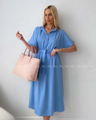 Padavé maxi šaty s opaskom modré AB 185