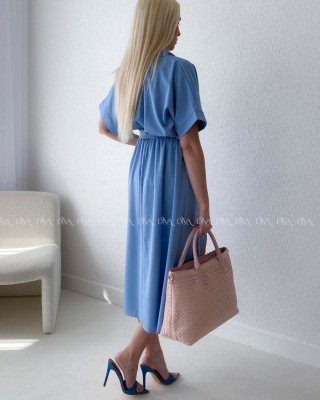 Padavé maxi šaty s opaskom modré AB 185