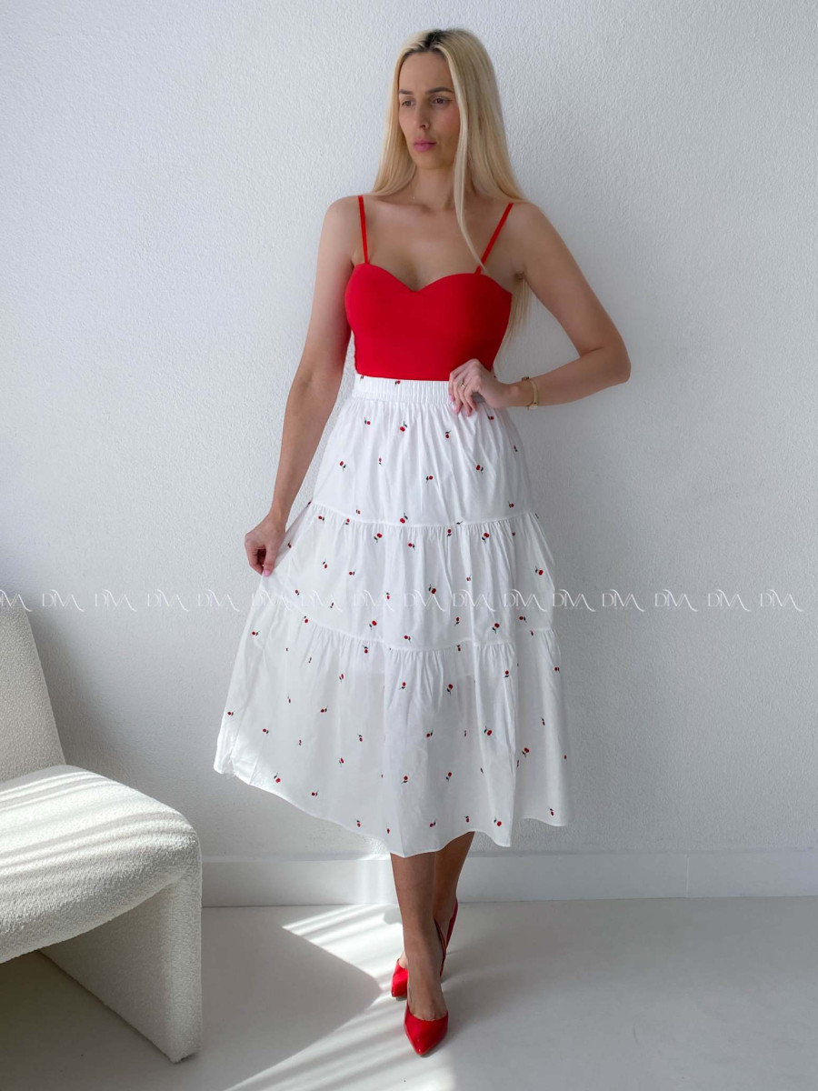 Bavlnená midi vyšívaná sukňa cherrys AB 178