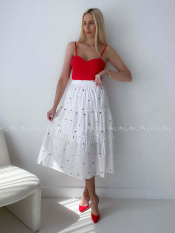 Bavlnená midi vyšívaná sukňa cherrys AB 178