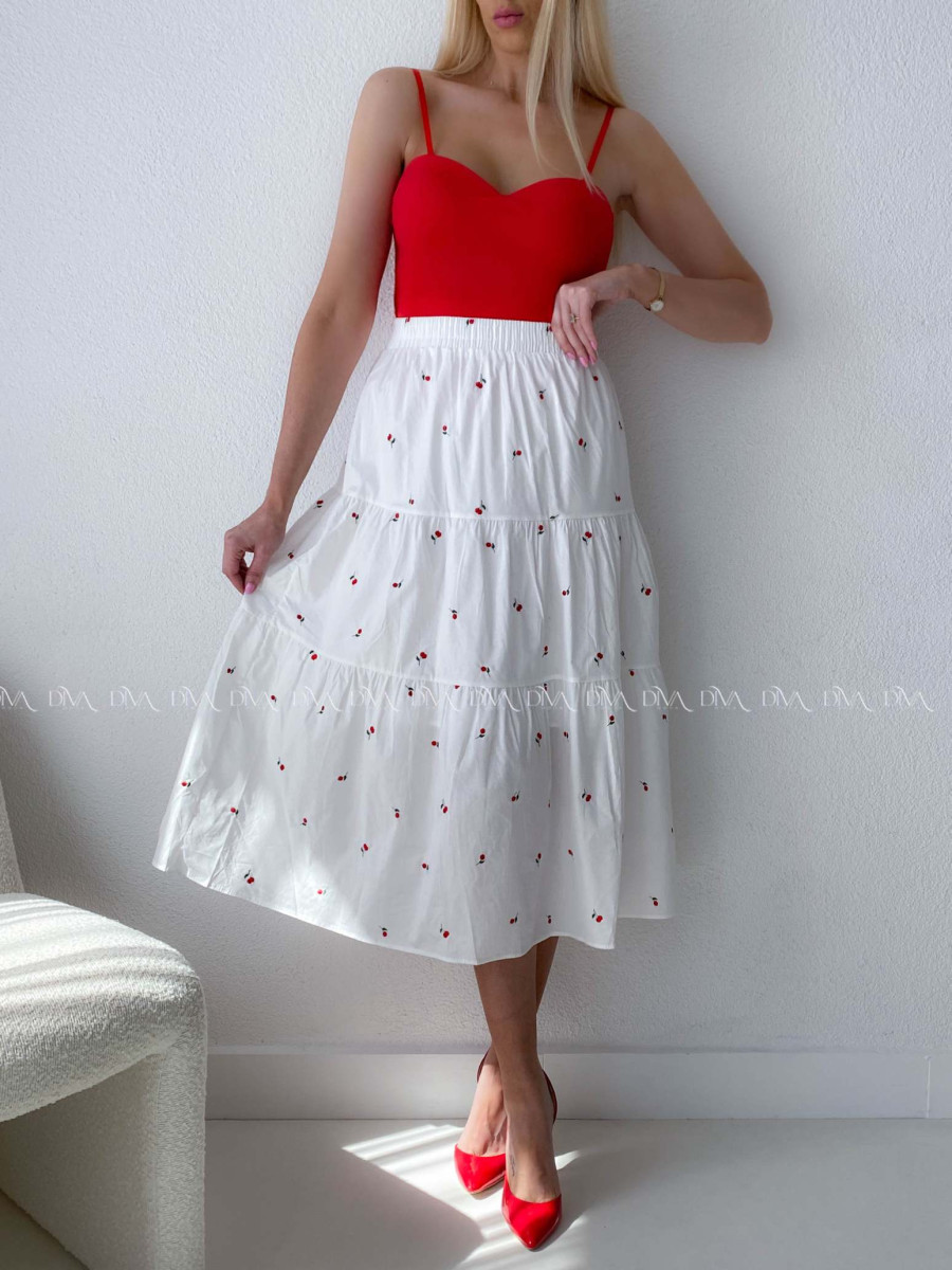 Bavlnená midi vyšívaná sukňa cherrys AB 178