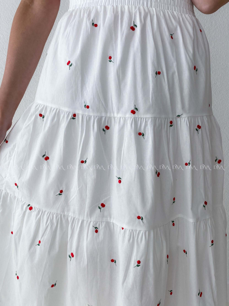 Bavlnená midi vyšívaná sukňa cherrys AB 178