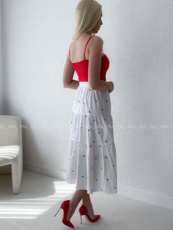 Bavlnená midi vyšívaná sukňa cherrys AB 178