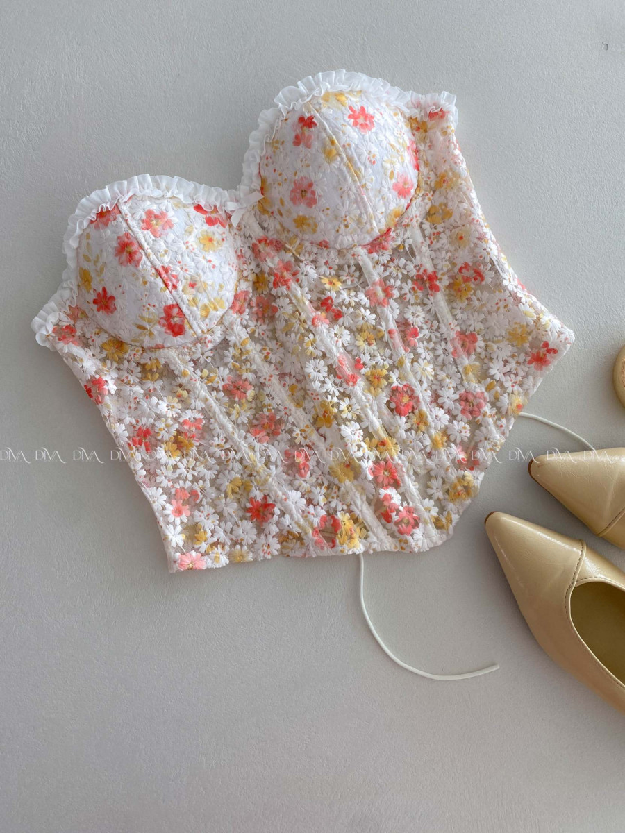 Korzet s vyšívanými kvetinkami AB 188