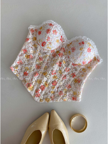 Korzet s vyšívanými květinkami AB 188