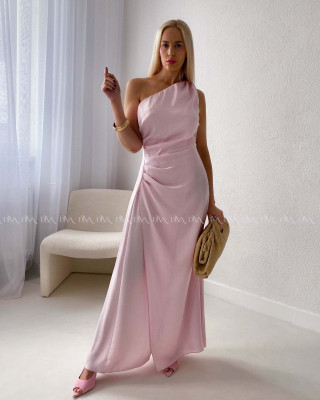 Elegantné splývavé šaty na jedno rameno ružové AB 191