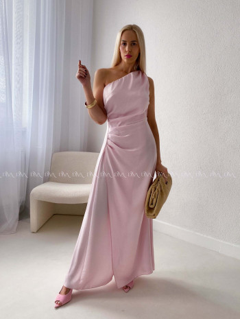 Elegantné splývavé šaty na jedno rameno ružové AB 191