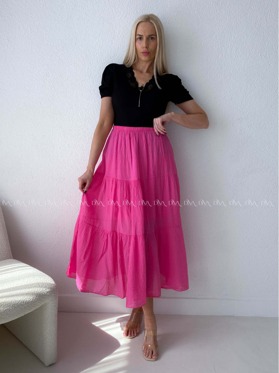 Ľahučká bavlnená midi sukňa fuchsia AB 195