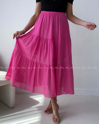 Ľahučká bavlnená midi sukňa fuchsia AB 195