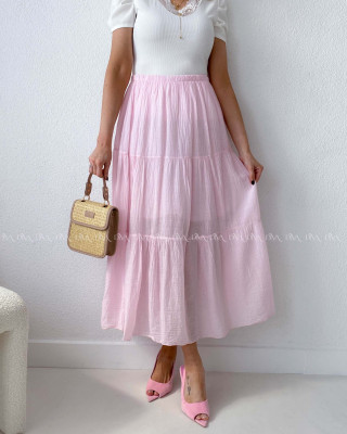 Ľahučká bavlnená midi sukňa baby pink AB 195