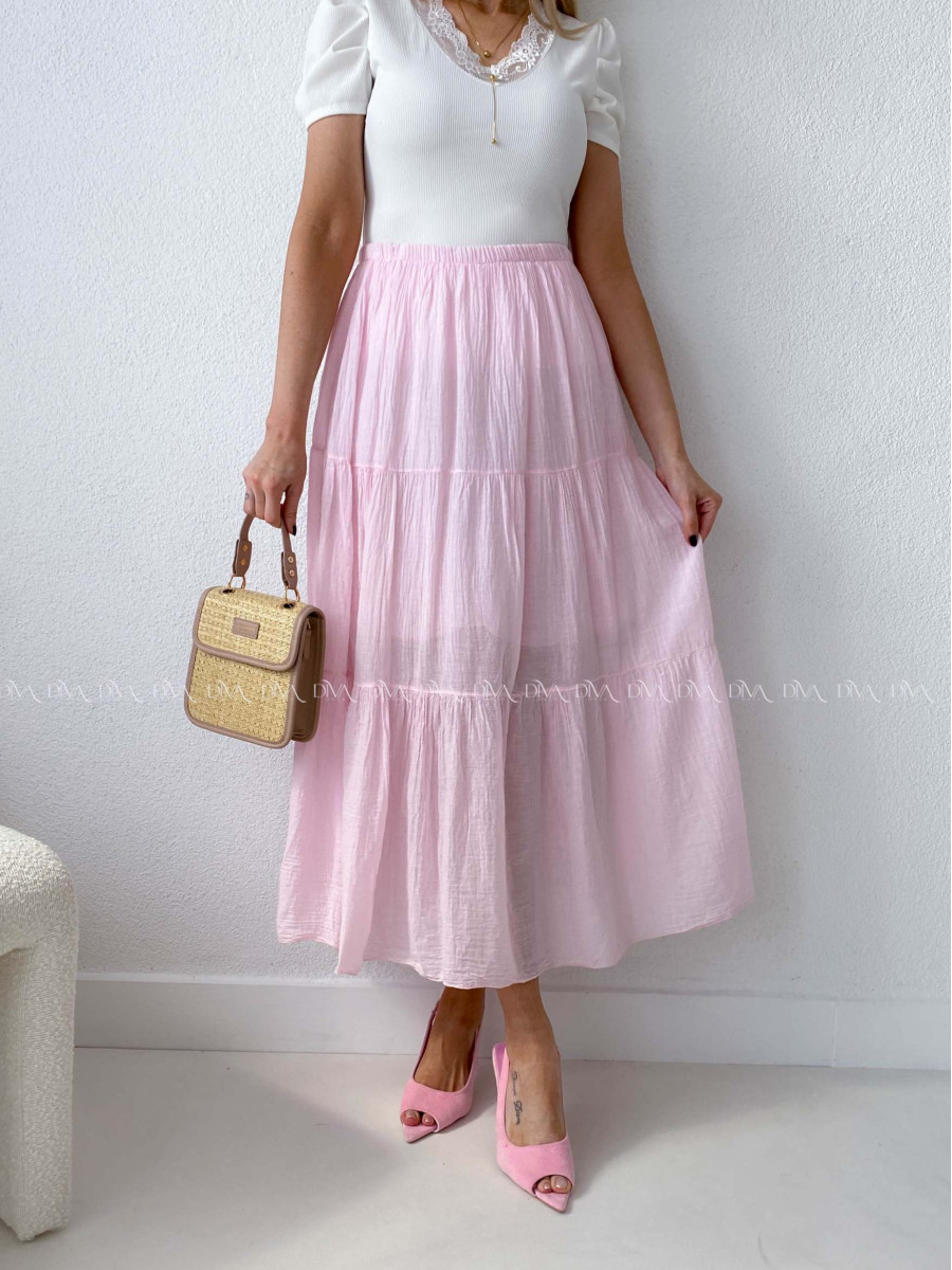 Ľahučká bavlnená midi sukňa baby pink AB 195