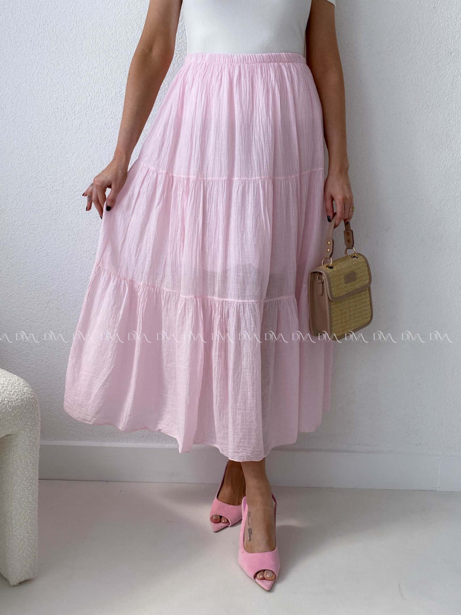 Ľahučká bavlnená midi sukňa baby pink AB 195