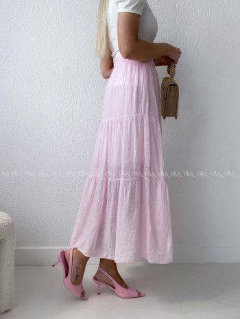 Ľahučká bavlnená midi sukňa baby pink AB 195 Ľahučká bavlnená midi sukňa baby pink AB 195