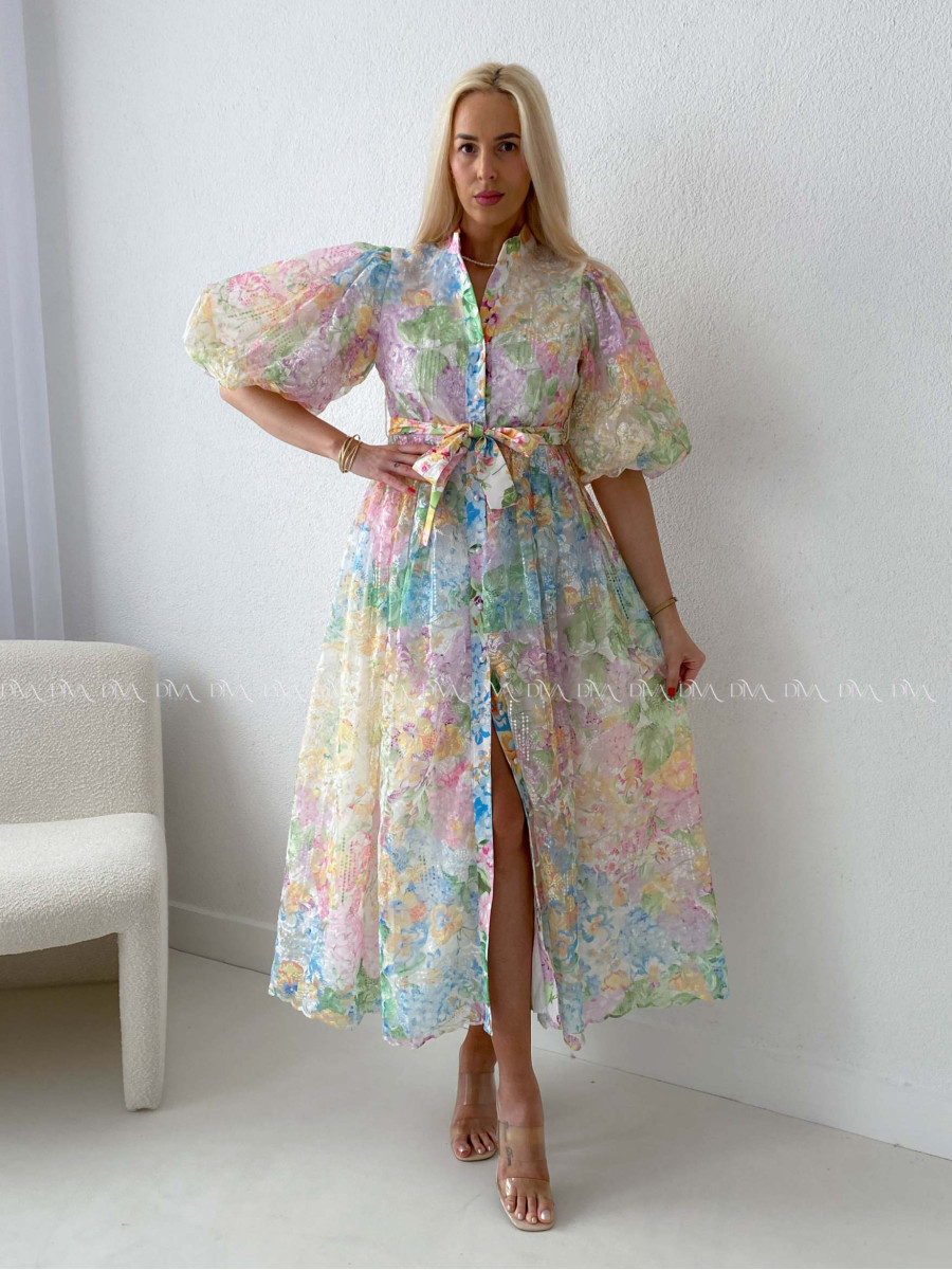 Elegantné vyšívané maxi šaty s kvetmi Leona AB 218