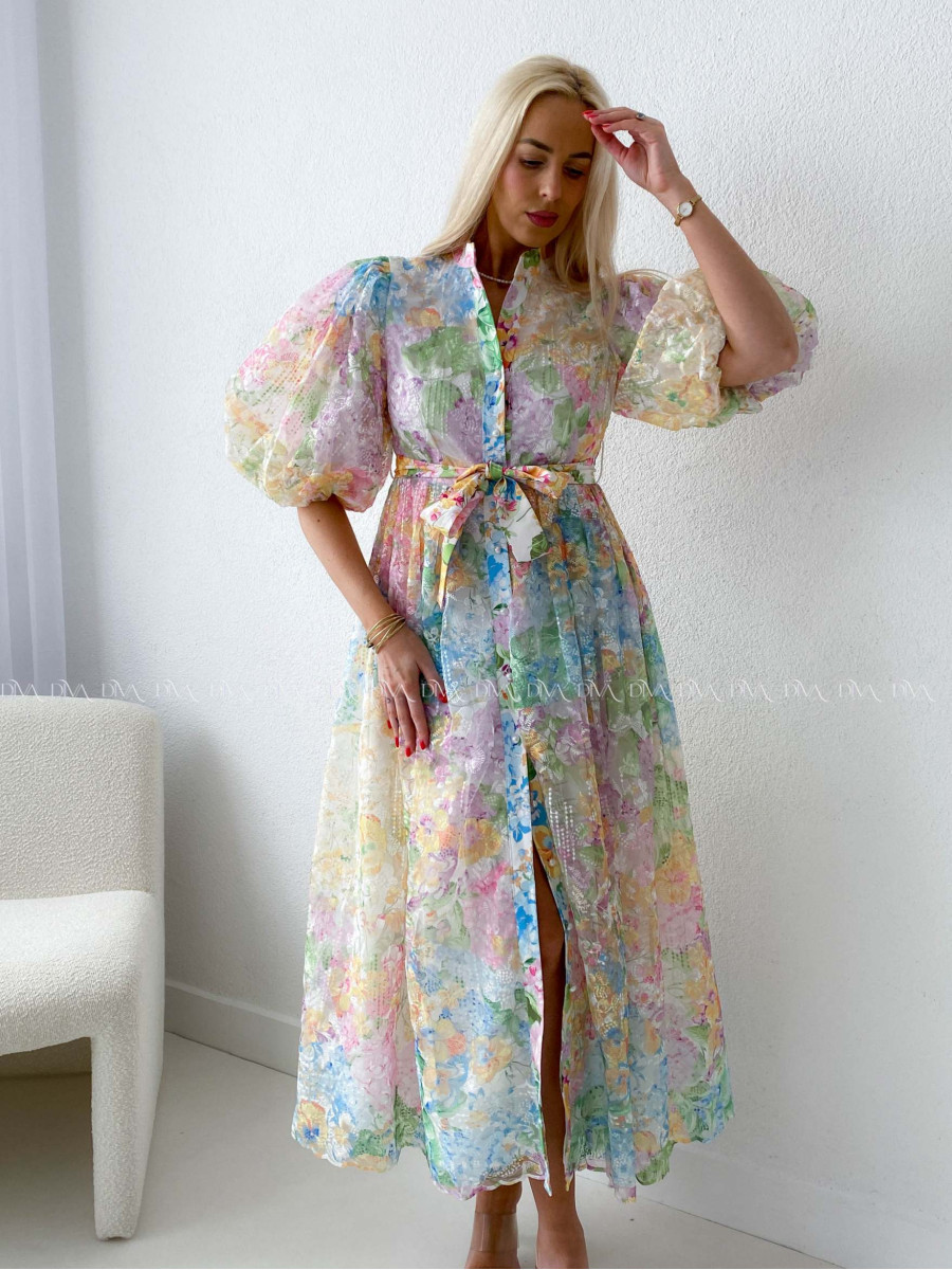 Elegantné vyšívané maxi šaty s kvetmi Leona AB 218