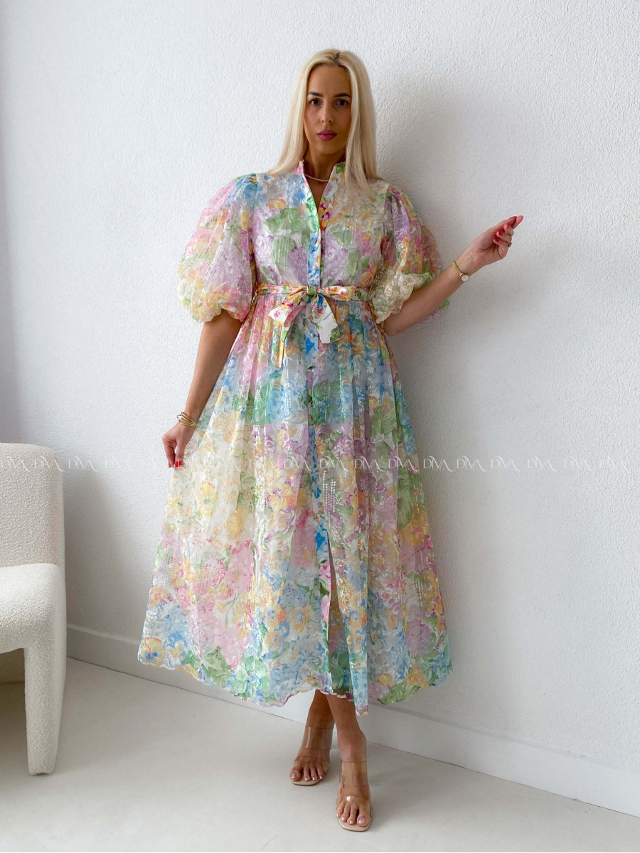 Elegantné vyšívané maxi šaty s kvetmi Leona AB 218