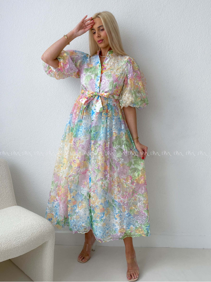 Elegantné vyšívané maxi šaty s kvetmi Leona AB 218