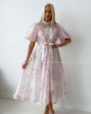 Elegantné ľahké kvetované maxi šaty s 3D lístkami AB 217
