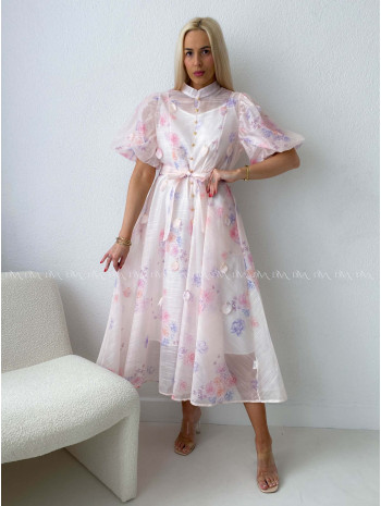 Elegantní lehké květované maxi šaty s 3D lístky AB 217