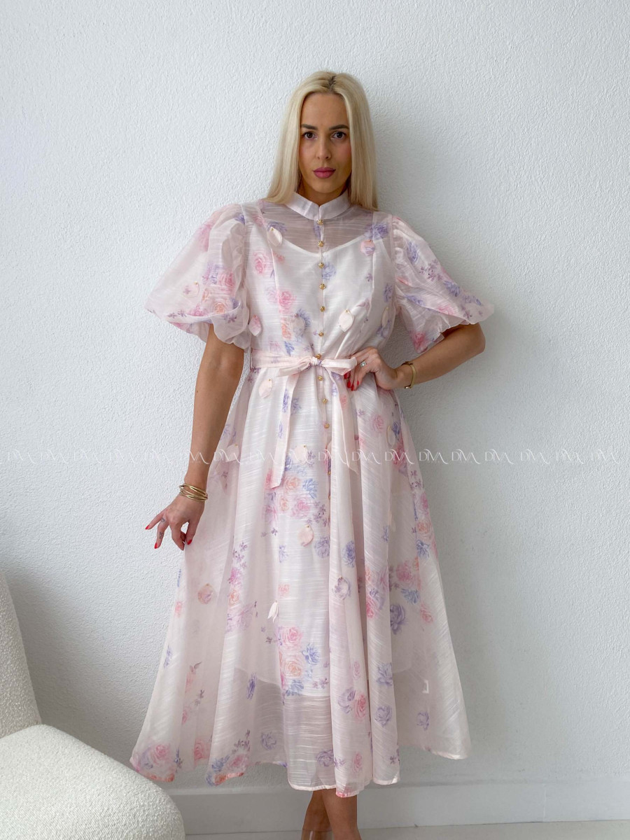Elegantné ľahké kvetované maxi šaty s 3D lístkami AB 217