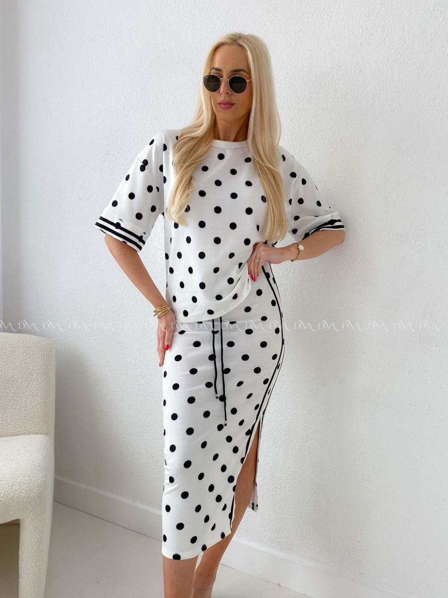 Komplet púzdrová sukňa + top dots smotanový AB 208
