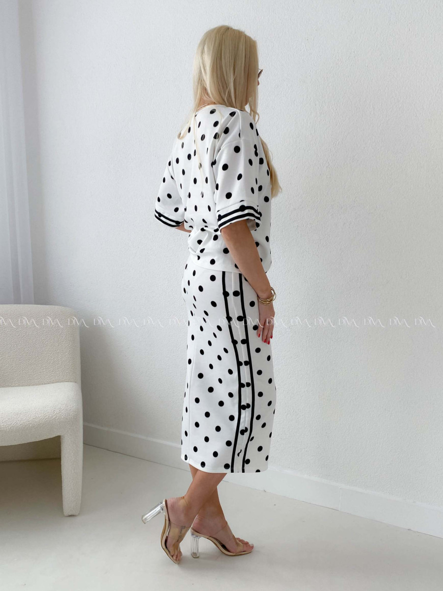 Komplet púzdrová sukňa + top dots smotanový AB 208