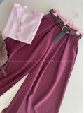 Široké nohavice s opaskom burgundy A 115 Široké nohavice s opaskom burgundy A 115