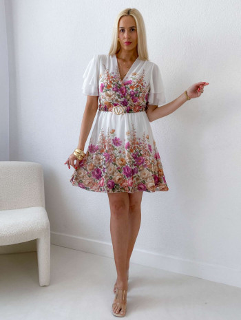 Elegantné krátke kvetované šaty Viola biele AB 223 Elegantné krátke kvetované šaty Viola biele AB 223