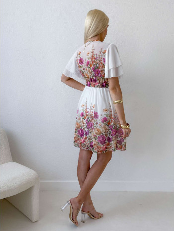 Elegantné krátke kvetované šaty Viola biele AB 223 Elegantné krátke kvetované šaty Viola biele AB 223