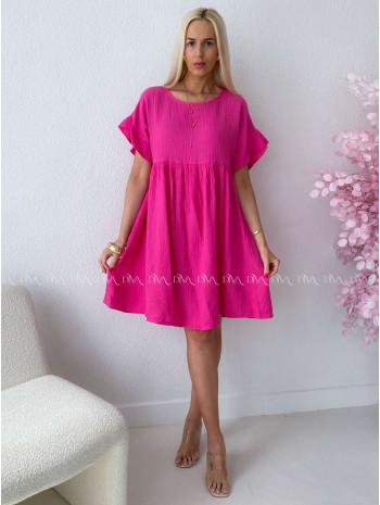 Mušelínové krátke šaty s volánikom fuchsia AB 226
