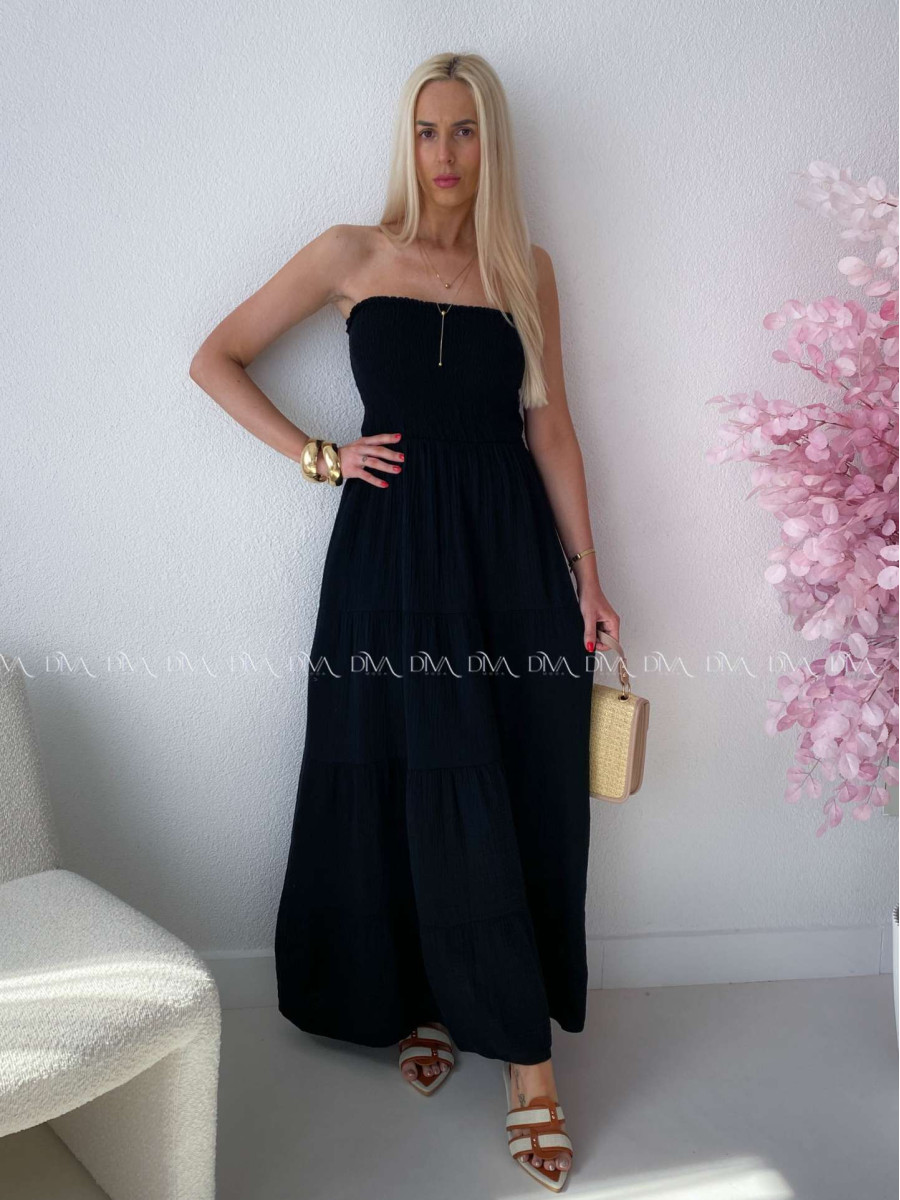 Mušelínové maxi šaty hispánky čierne AB 229