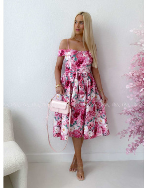 Elegantné midi šaty so spadnutými ramenami Peonie ABB 141 Elegantné midi šaty so spadnutými ramenami Peonie ABB 141