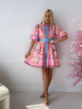 Elegantné kvetinové šaty s puf rukávom krátke Yasmin ružové AB 249 Elegantné kvetinové šaty s puf rukávom krátke Yasmin ružové AB 249