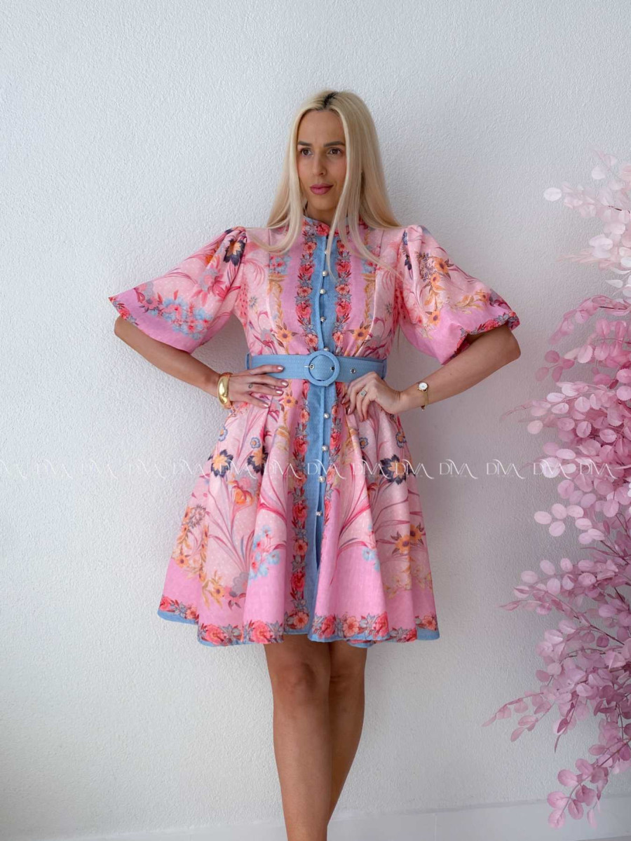 Elegantné kvetinové šaty s puf rukávom krátke Yasmin ružové AB 249 Elegantné kvetinové šaty s puf rukávom krátke Yasmin ružové AB 249