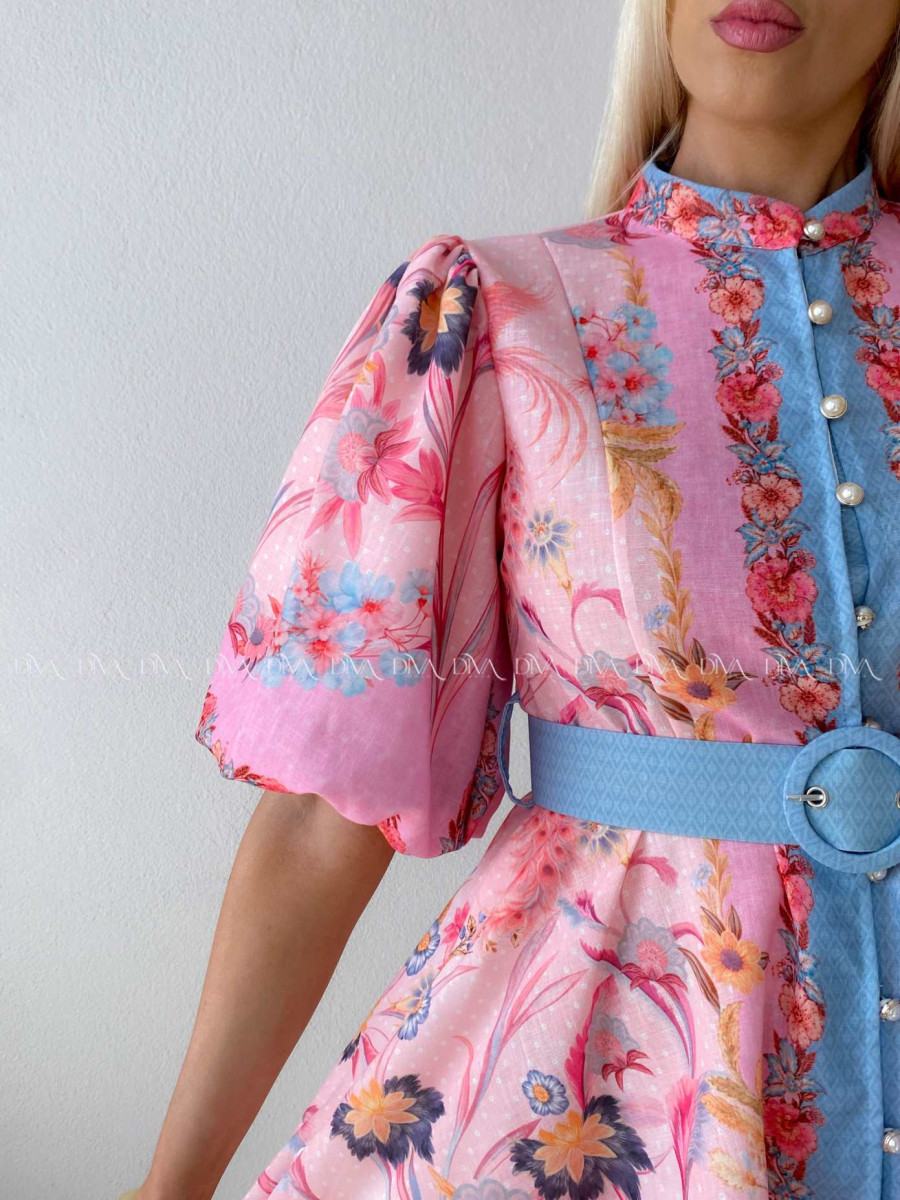 Elegantné kvetinové šaty s puf rukávom krátke Yasmin ružové AB 249 Elegantné kvetinové šaty s puf rukávom krátke Yasmin ružové AB 249