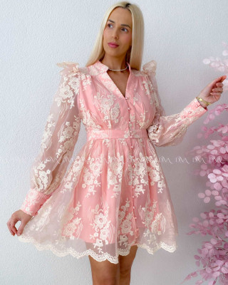 Elegantné vyšívané šaty s tylom Princess ružové B 250