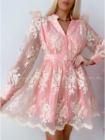 Elegantné vyšívané šaty s tylom Princess ružové B 250