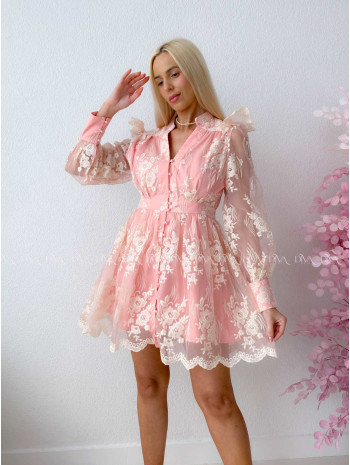 Elegantné vyšívané šaty s tylom Princess ružové B 250