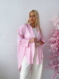 Oversize predĺžená pruhovaná košeľa ružová M 159