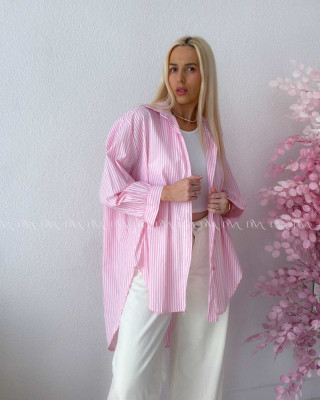 Oversize predĺžená pruhovaná košeľa ružová M 159