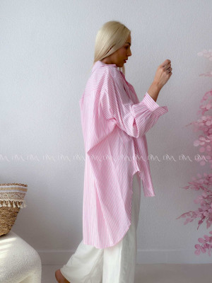 Oversize predĺžená pruhovaná košeľa ružová M 159