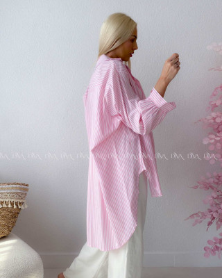 Oversize predĺžená pruhovaná košeľa ružová M 159